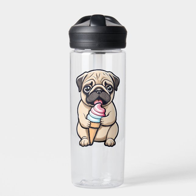 Pug licking ice cream water bottle (Front)