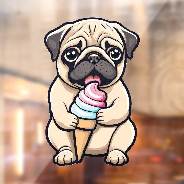 Pug licking ice cream window cling (Sheet 2)