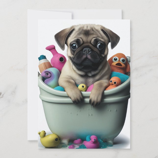 Pug Life: A Soapy Adventure in the Bathtub Invitation (Front)
