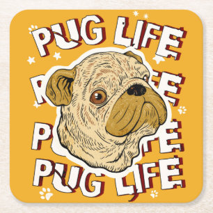 Pug Life Animal Dog Square Paper Coaster