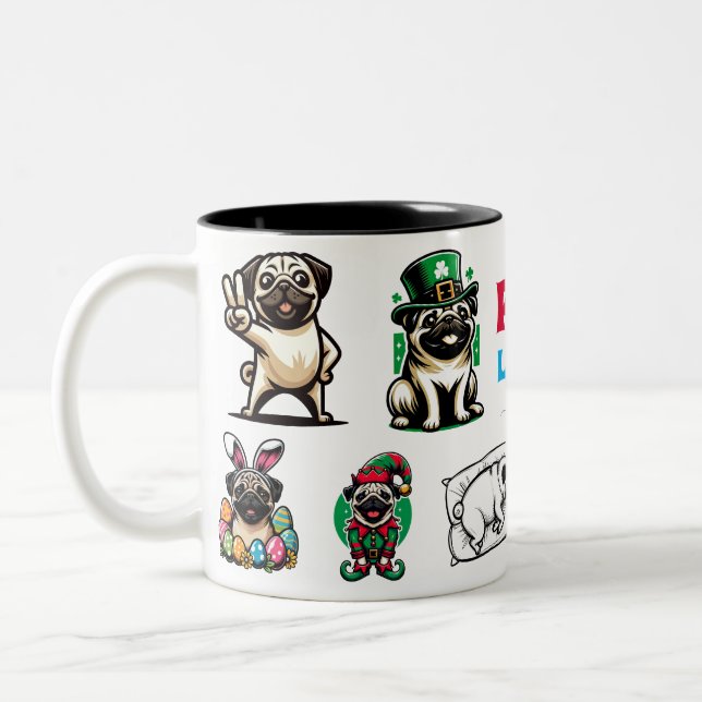 Pug Life Animal Lover Gift Two-Tone Coffee Mug (Left)