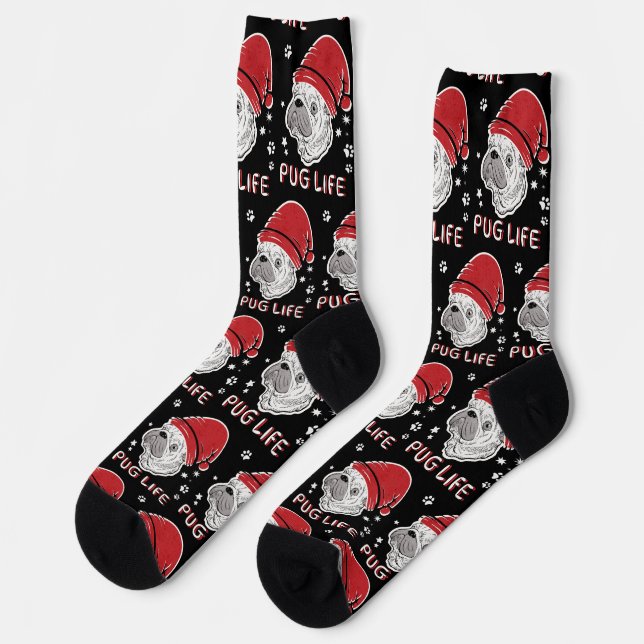 Pug Life Animal Santa Christmas Socks (Left)