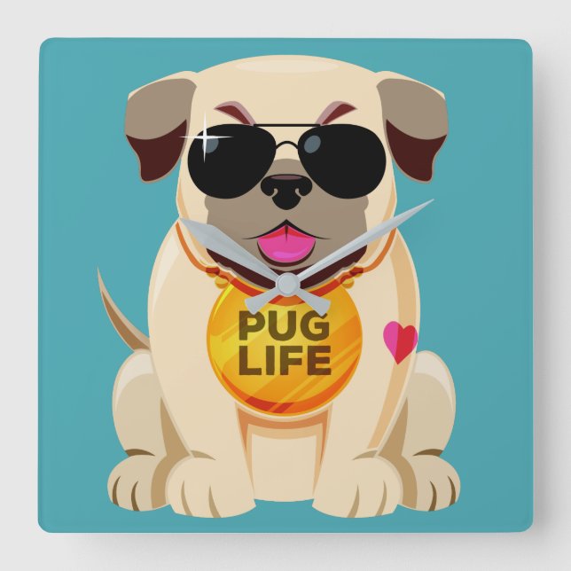 Pug Life custom colour wall clock (Front)