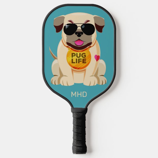 Pug Life custom monogram & colour Pickleball Paddle (Front)