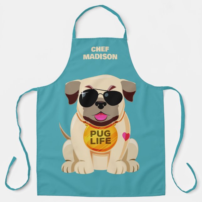 Pug Life custom name & colour Apron (Front)