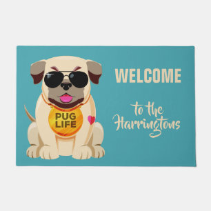 Pug Life custom name & colour door mat