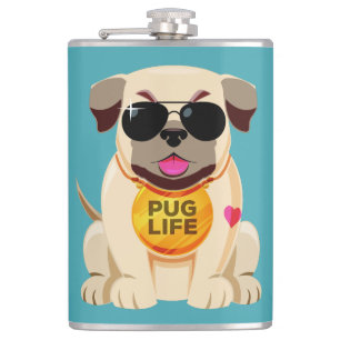Pug Life custom name & colour flask