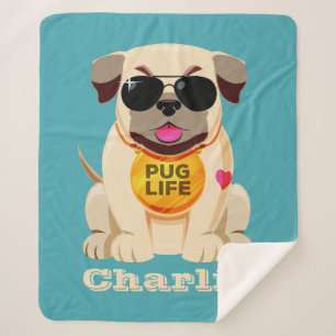 Pug Life custom name & colour fleece blankets