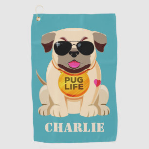 Pug Life custom name & colour golf towel