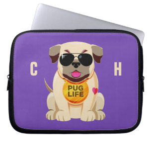 Pug Life custom name & colour laptop sleeves