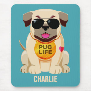 Pug Life custom name & colour mousepad
