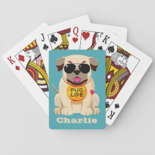 Pug Life custom name & colour playing cards