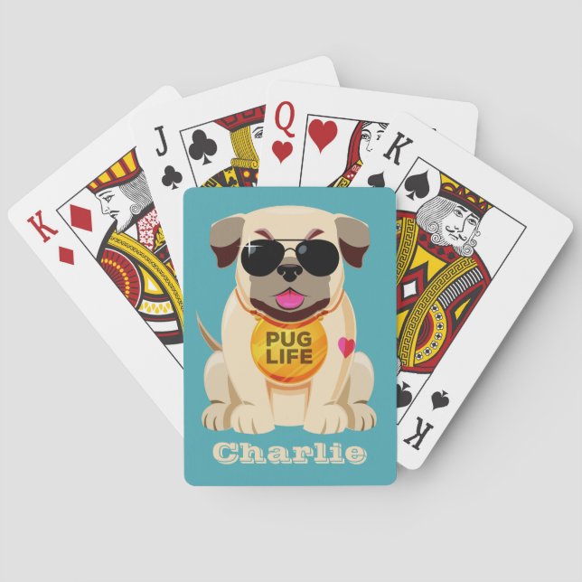 Pug Life custom name & colour playing cards (Back)