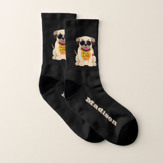 Pug Life custom name & colour socks (Pair)