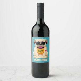 Pug Life custom name & colour Wine Label