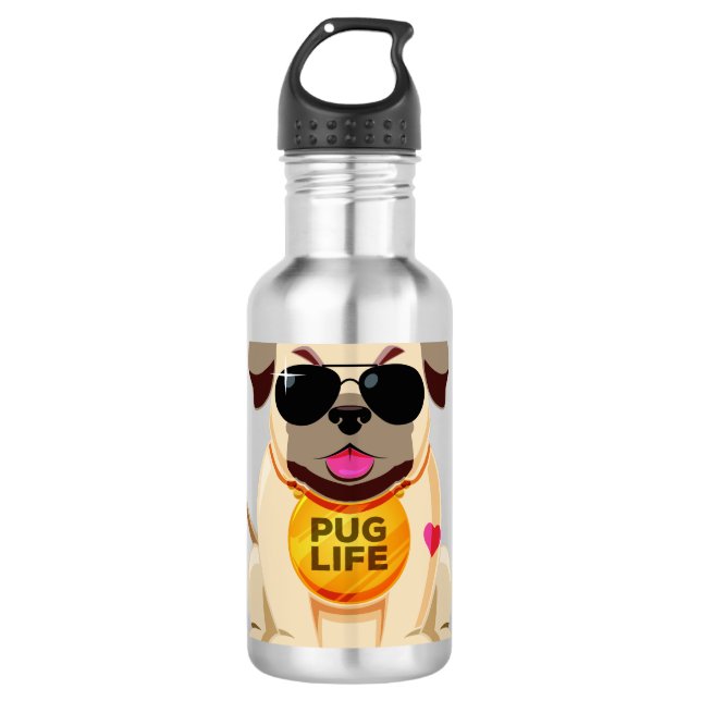 Pug Life custom name water bottles (Front)