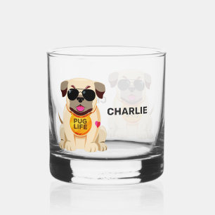 Pug Life custom name Whiskey Glass