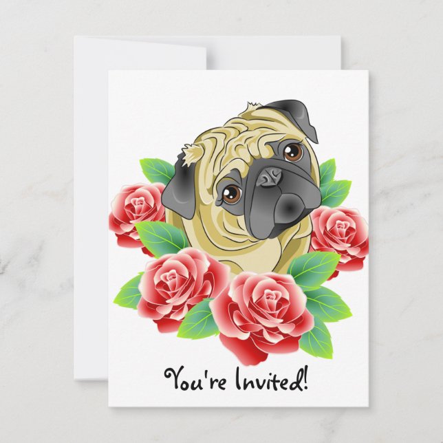 Pug Life Cute Tattoo Style Dog Party Invitations (Front)