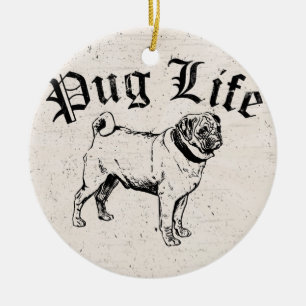 Pug Life Funny Dog Gangster Ceramic Tree Decoration