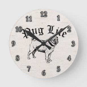 Pug Life Funny Dog Gangster Round Clock
