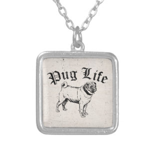 Pug Life Funny Dog Gangster Silver Plated Necklace