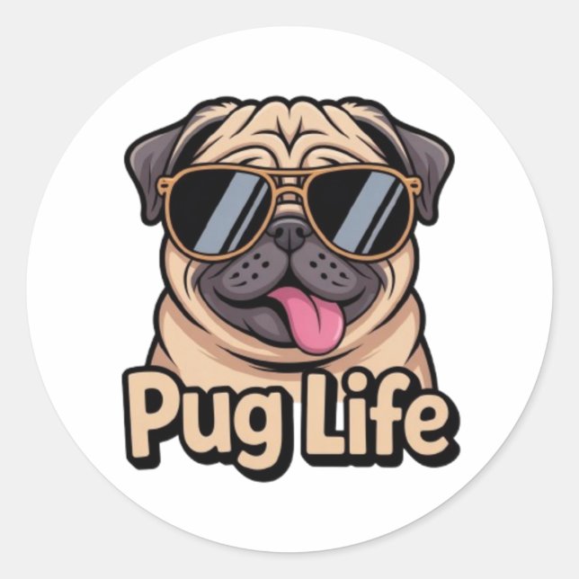 Pug Life Funny Pug Sunglasses Sticker Pug Lover Gi (Front)