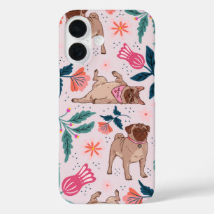 Pug Life in Bloom Cute Floral Dog iPhone 16 Case