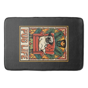 Pug Life Retro Folk Art Dog Bath Mat