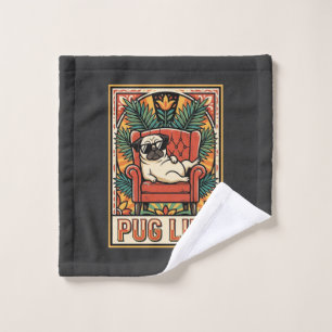 Pug Life Retro Folk Art Dog Bath Towel Set