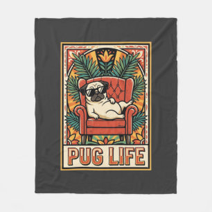 Pug Life Retro Folk Art Dog Fleece Blanket