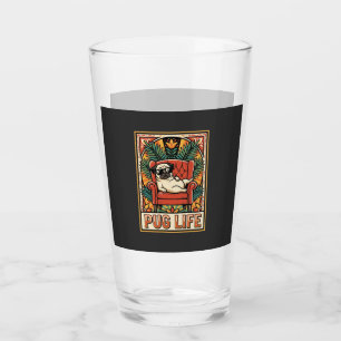 Pug Life Retro Folk Art Dog Glass