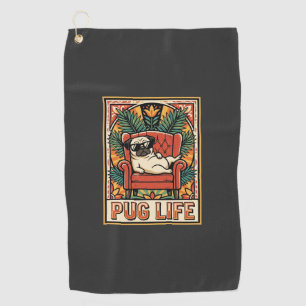 Pug Life Retro Folk Art Dog Golf Towel