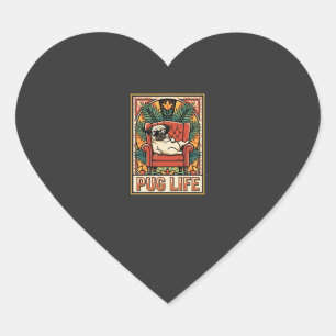 Pug Life Retro Folk Art Dog Heart Sticker