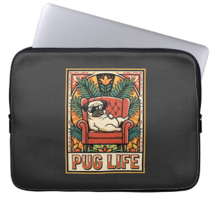 Pug Life Retro Folk Art Dog Laptop Sleeve