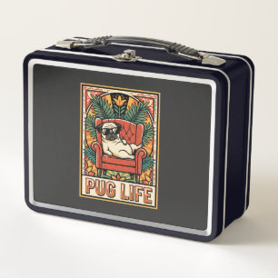 Pug Life Retro Folk Art Dog Metal Lunch Box