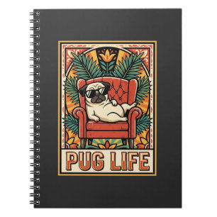Pug Life Retro Folk Art Dog Notebook