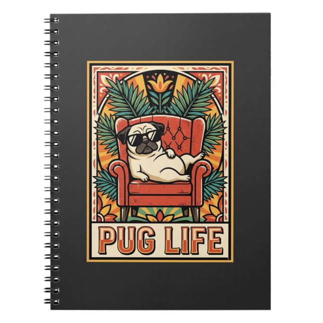 Pug Life Retro Folk Art Dog Notebook (Front)