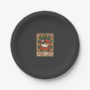 Pug Life Retro Folk Art Dog Paper Plate