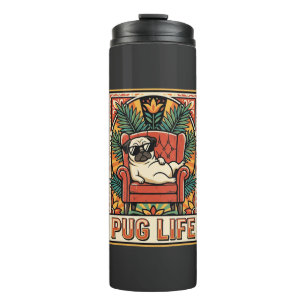 Pug Life Retro Folk Art Dog Thermal Tumbler