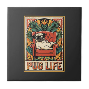 Pug Life Retro Folk Art Dog Tile
