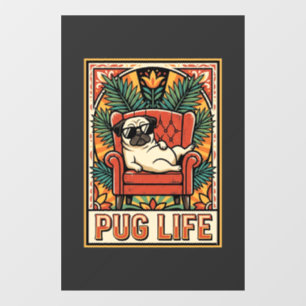 Pug Life Retro Folk Art Dog Window Cling