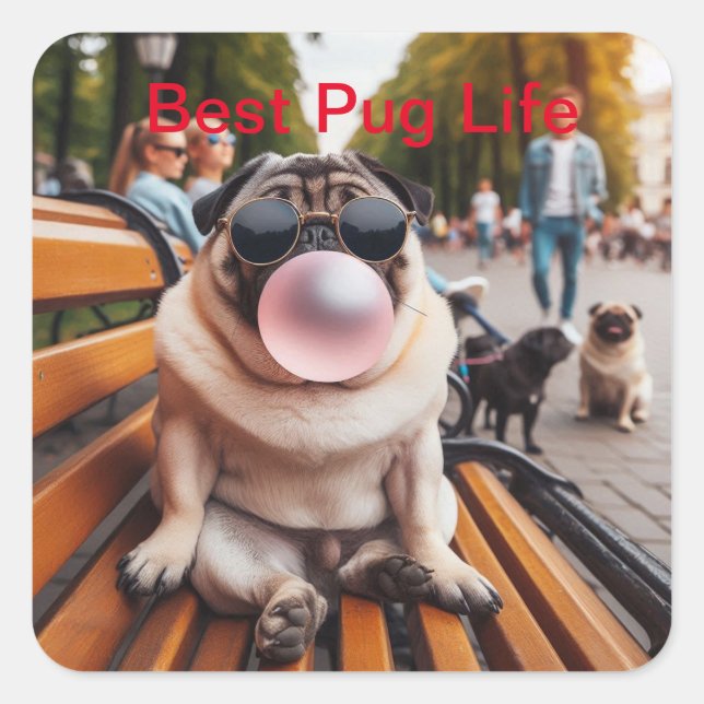 Pug life square sticker (Front)