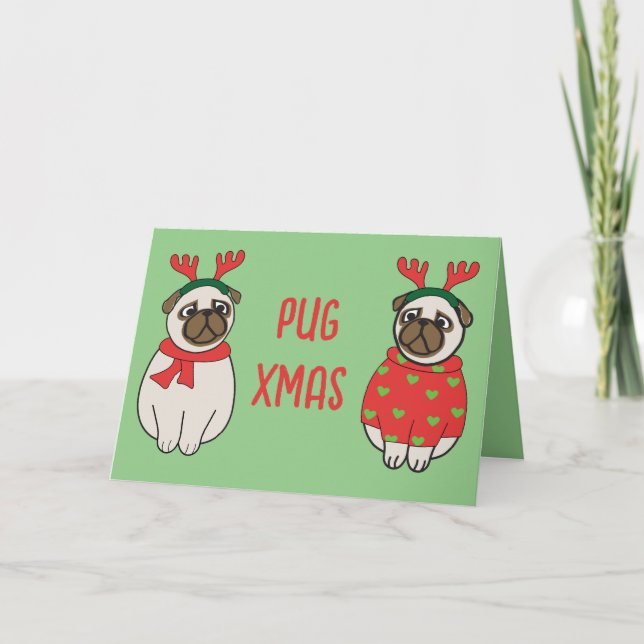 PUG LOVE Christmas Xmas Day Dog Doggy Puppy Gift Thank You Card (Front)