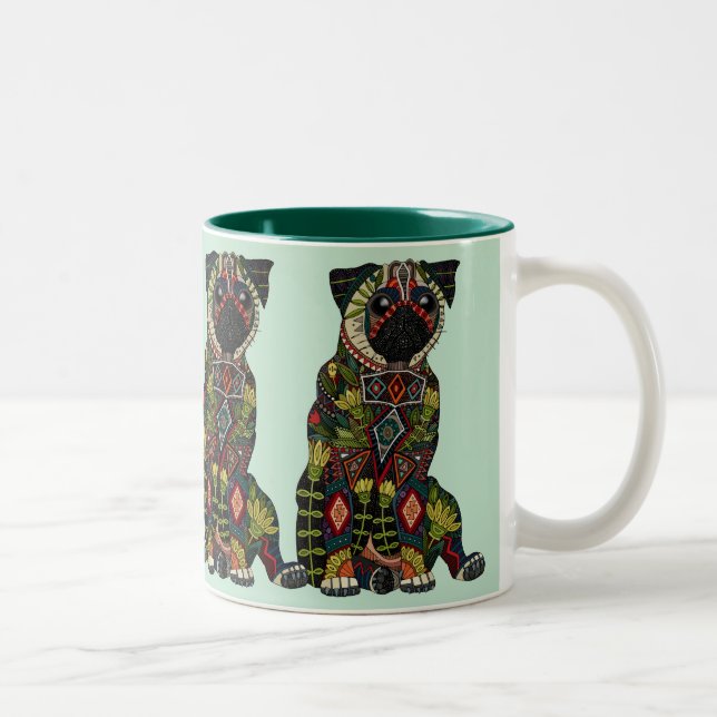 pug love mint Two-Tone coffee mug (Right)