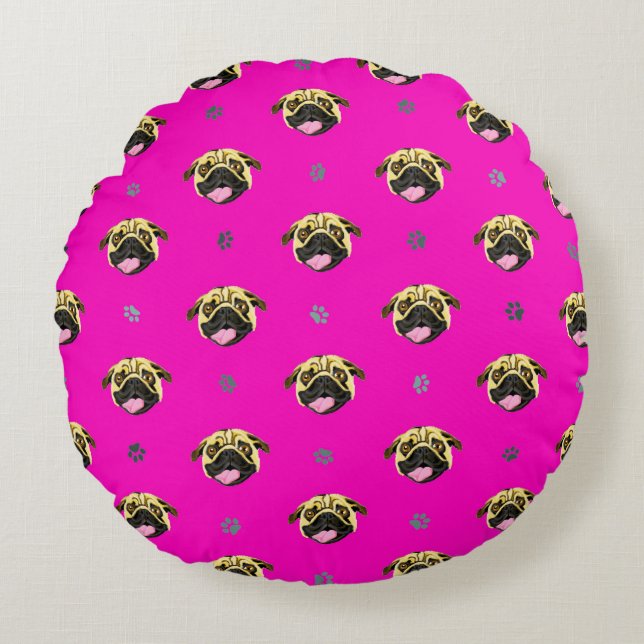 Pug Love Pink Pug Cushion (Front)