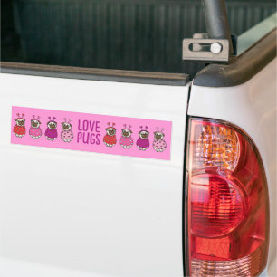 PUG LOVE Valentines Day Dog Doggy Puppy PINK Bumper Sticker