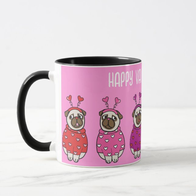 PUG LOVE Valentines Day Dog Doggy Puppy PINK Mug (Left)