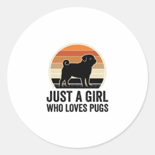 Pug Lover Vintage Just A Girl Dog Shirt Design_1 Classic Round Sticker
