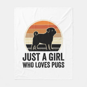 Pug Lover Vintage Just A Girl Dog Shirt Design_1 Fleece Blanket