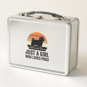 Pug Lover Vintage Just A Girl Dog Shirt Design_1 Metal Lunch Box